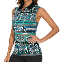 Maori Matariki Women Sleeveless Polo Shirt Green Galaxy Aesthetic Koru Art