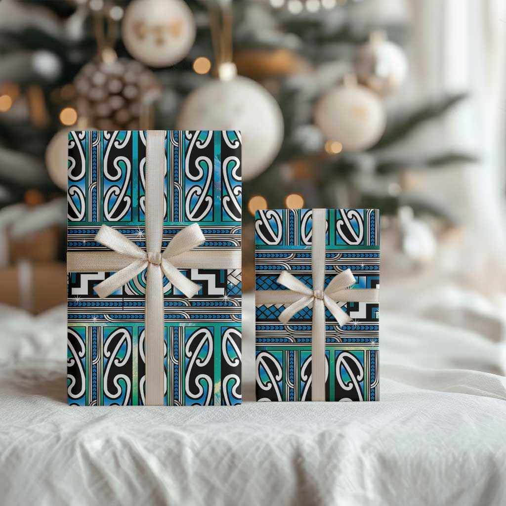 Maori Matariki Wrapping Paper Green Galaxy Aesthetic Koru Art