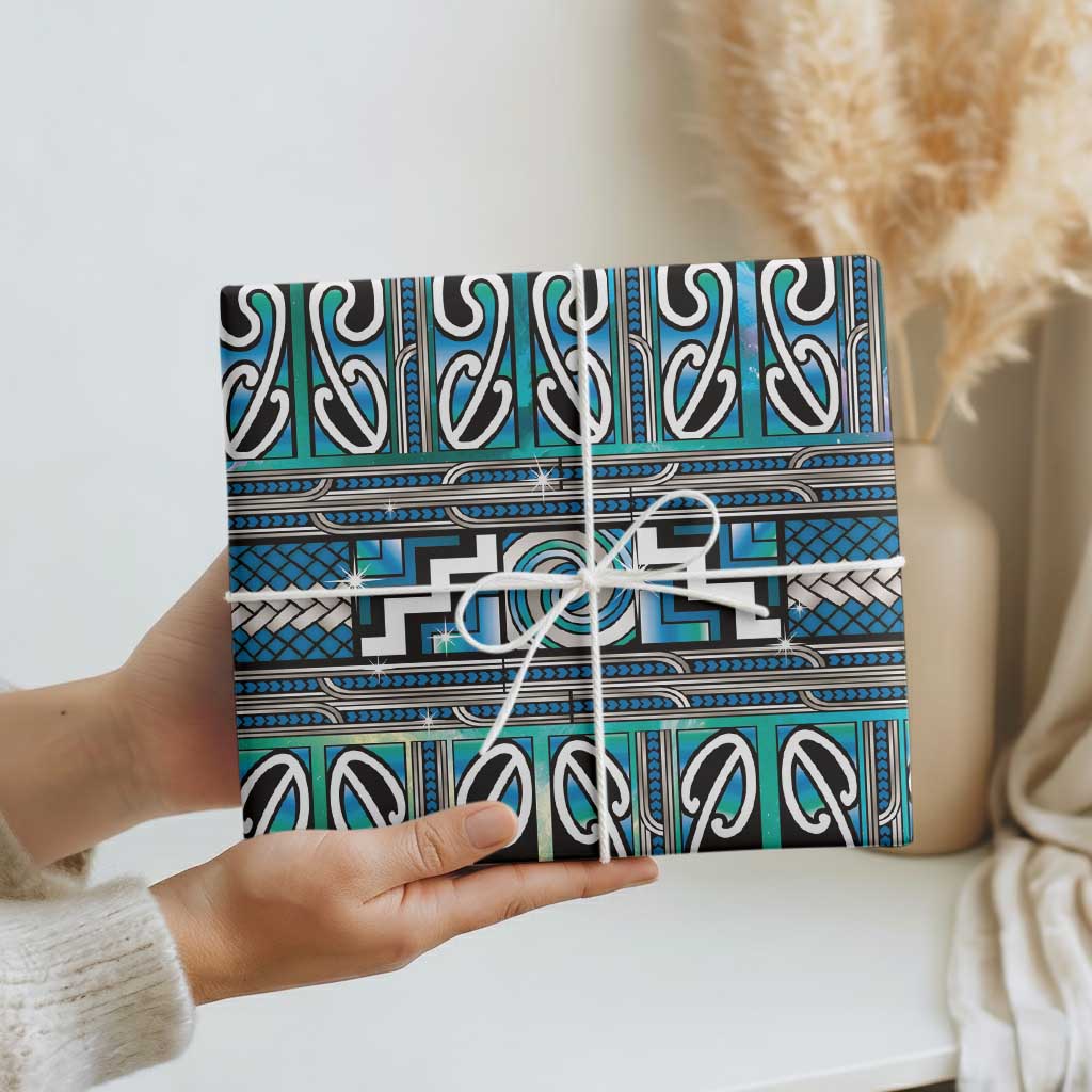 Maori Matariki Wrapping Paper Green Galaxy Aesthetic Koru Art