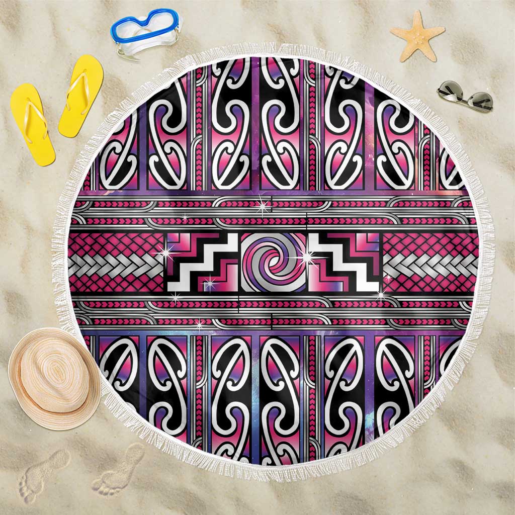 Maori Matariki Beach Blanket Pink Galaxy Aesthetic Koru Art LT01 One Size 150cm Pink - Polynesian Pride