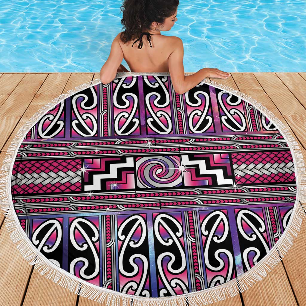 Maori Matariki Beach Blanket Pink Galaxy Aesthetic Koru Art LT01 - Polynesian Pride