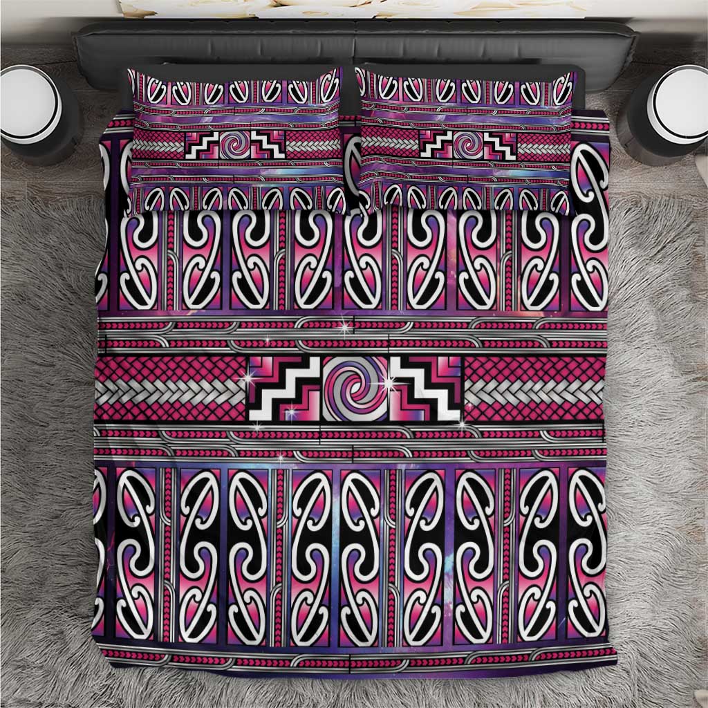 Maori Matariki Bedding Set Pink Galaxy Aesthetic Koru Art