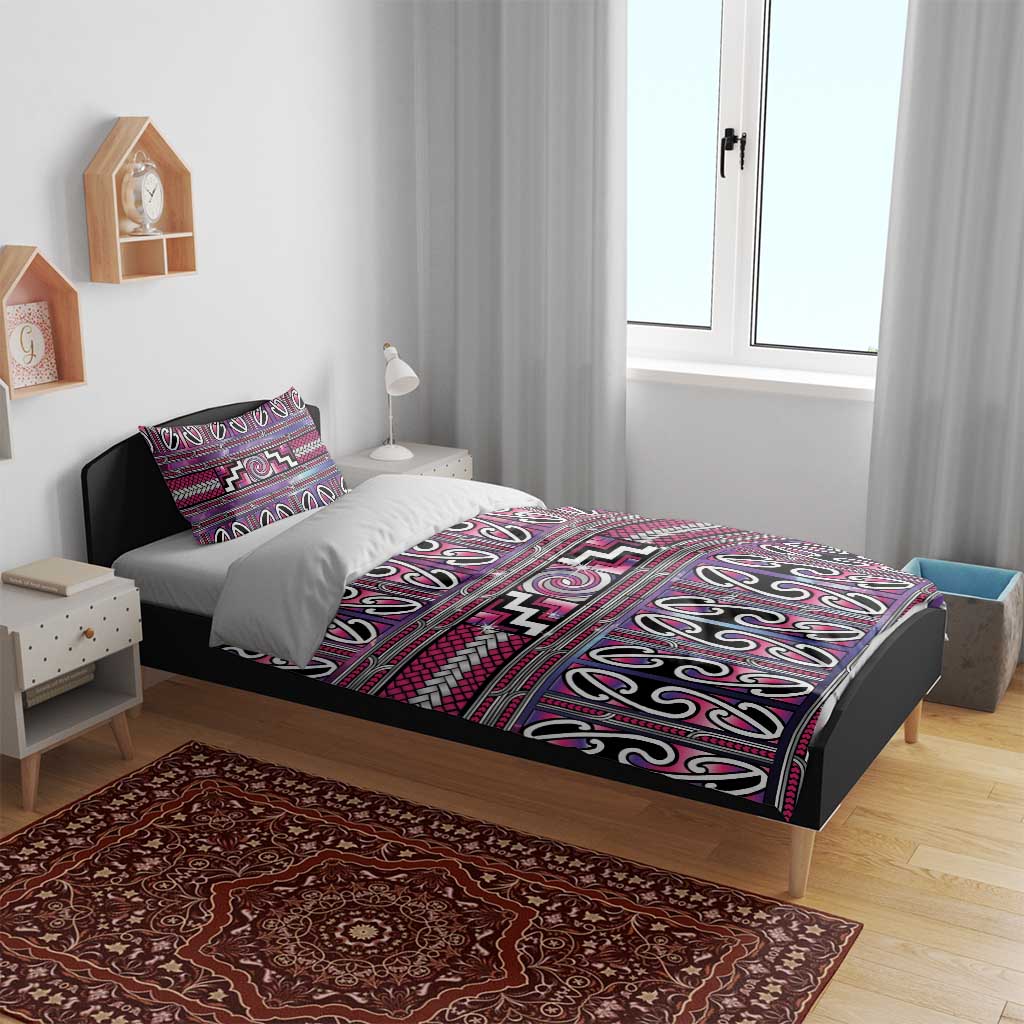 Maori Matariki Bedding Set Pink Galaxy Aesthetic Koru Art
