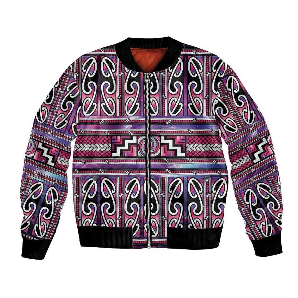 Maori Matariki Bomber Jacket Pink Galaxy Aesthetic Koru Art