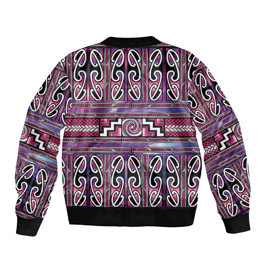 Maori Matariki Bomber Jacket Pink Galaxy Aesthetic Koru Art