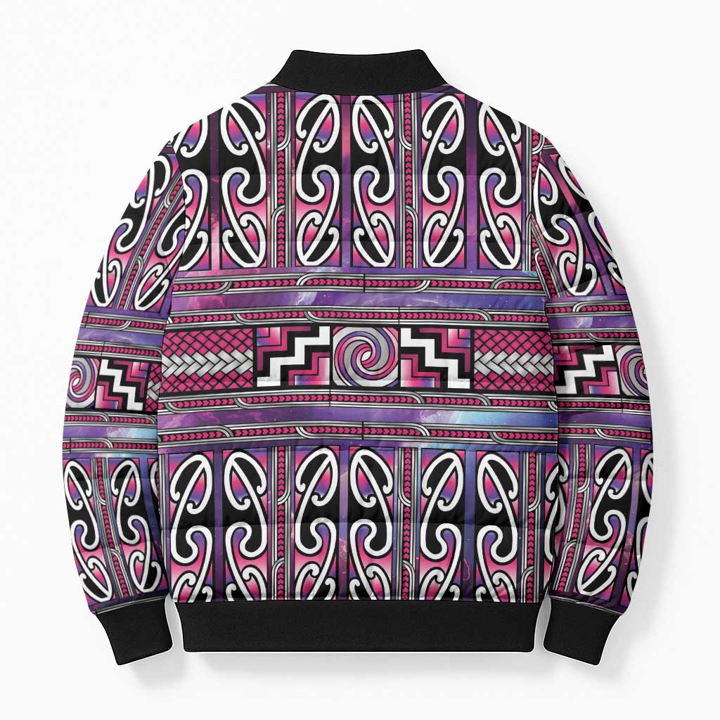 Maori Matariki Bomber Puffer Jacket Pink Galaxy Aesthetic Koru Art LT01 - Polynesian Pride