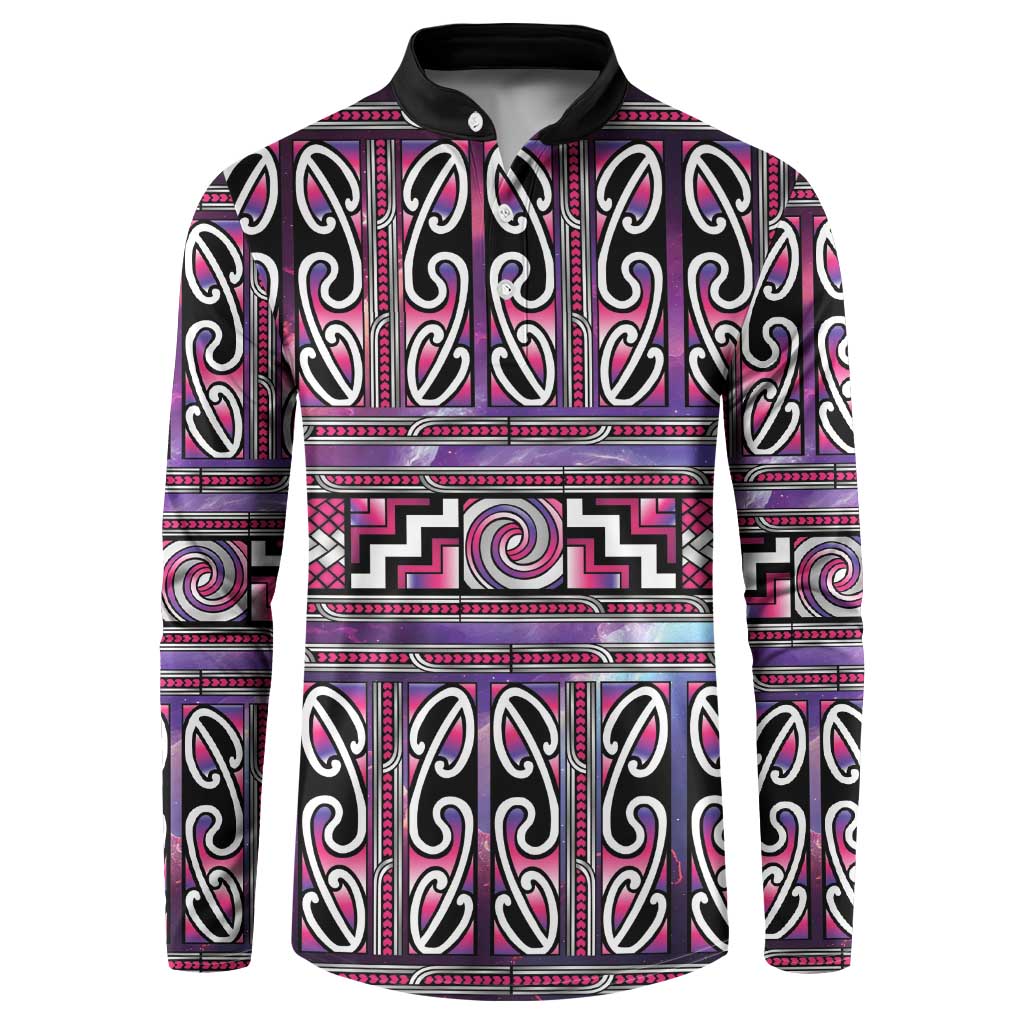 Maori Matariki Button Sweatshirt Pink Galaxy Aesthetic Koru Art