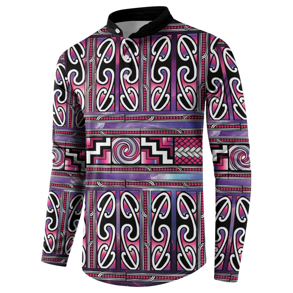 Maori Matariki Button Sweatshirt Pink Galaxy Aesthetic Koru Art
