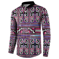 Maori Matariki Button Sweatshirt Pink Galaxy Aesthetic Koru Art