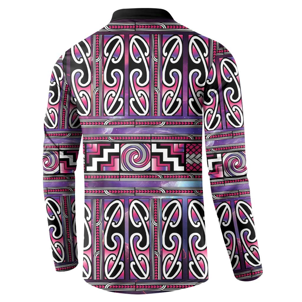 Maori Matariki Button Sweatshirt Pink Galaxy Aesthetic Koru Art