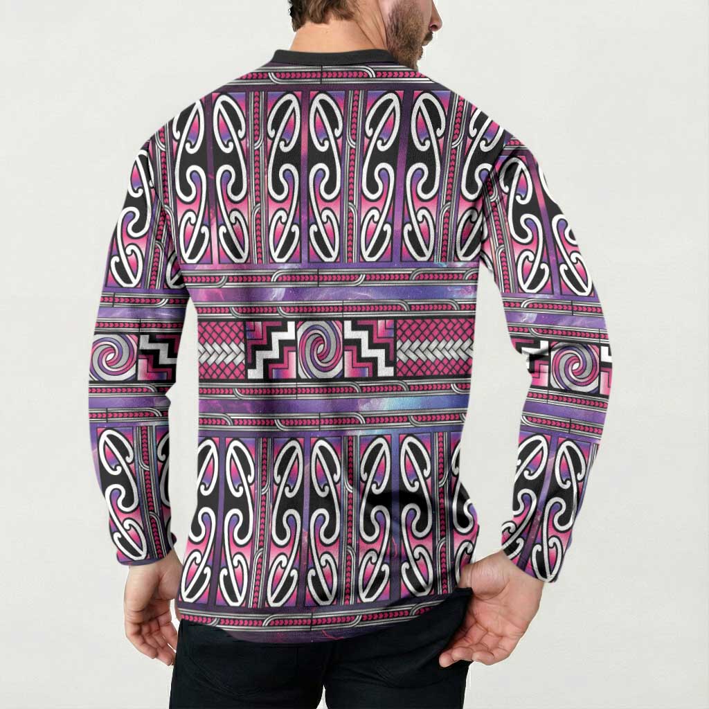 Maori Matariki Button Sweatshirt Pink Galaxy Aesthetic Koru Art
