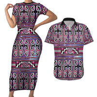 Maori Matariki Couples Matching Short Sleeve Bodycon Dress and Hawaiian Shirt Pink Galaxy Aesthetic Koru Art LT01 Pink - Polynesian Pride