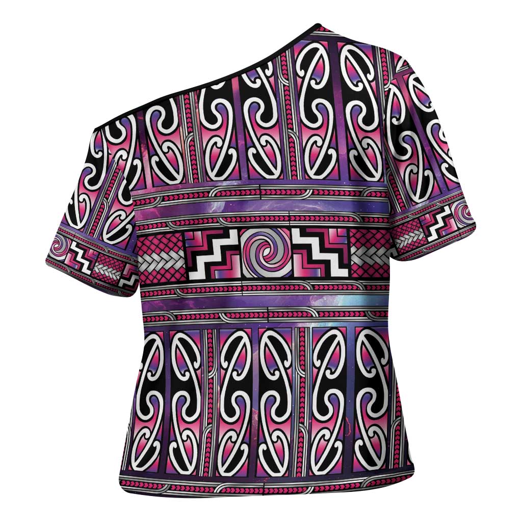 Maori Matariki Cross Shoulder Shirt Pink Galaxy Aesthetic Koru Art