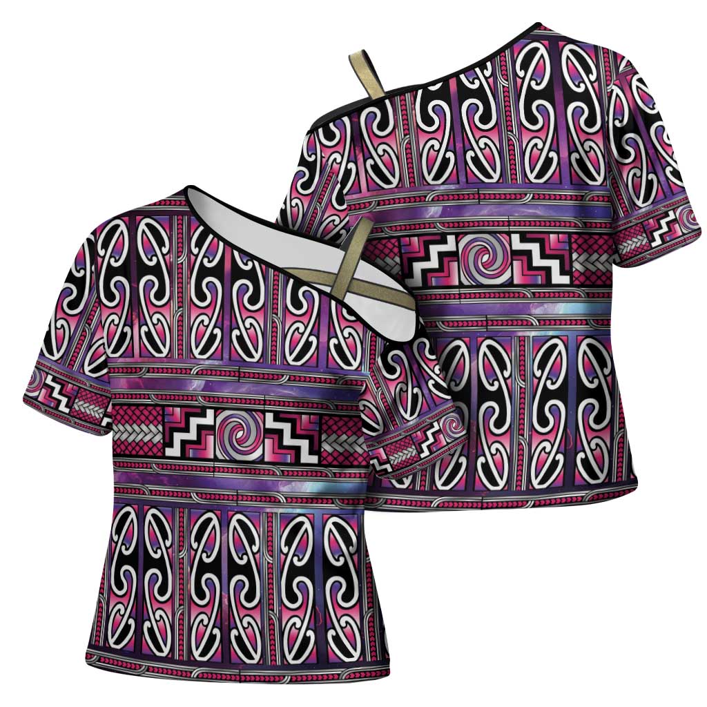 Maori Matariki Cross Shoulder Shirt Pink Galaxy Aesthetic Koru Art