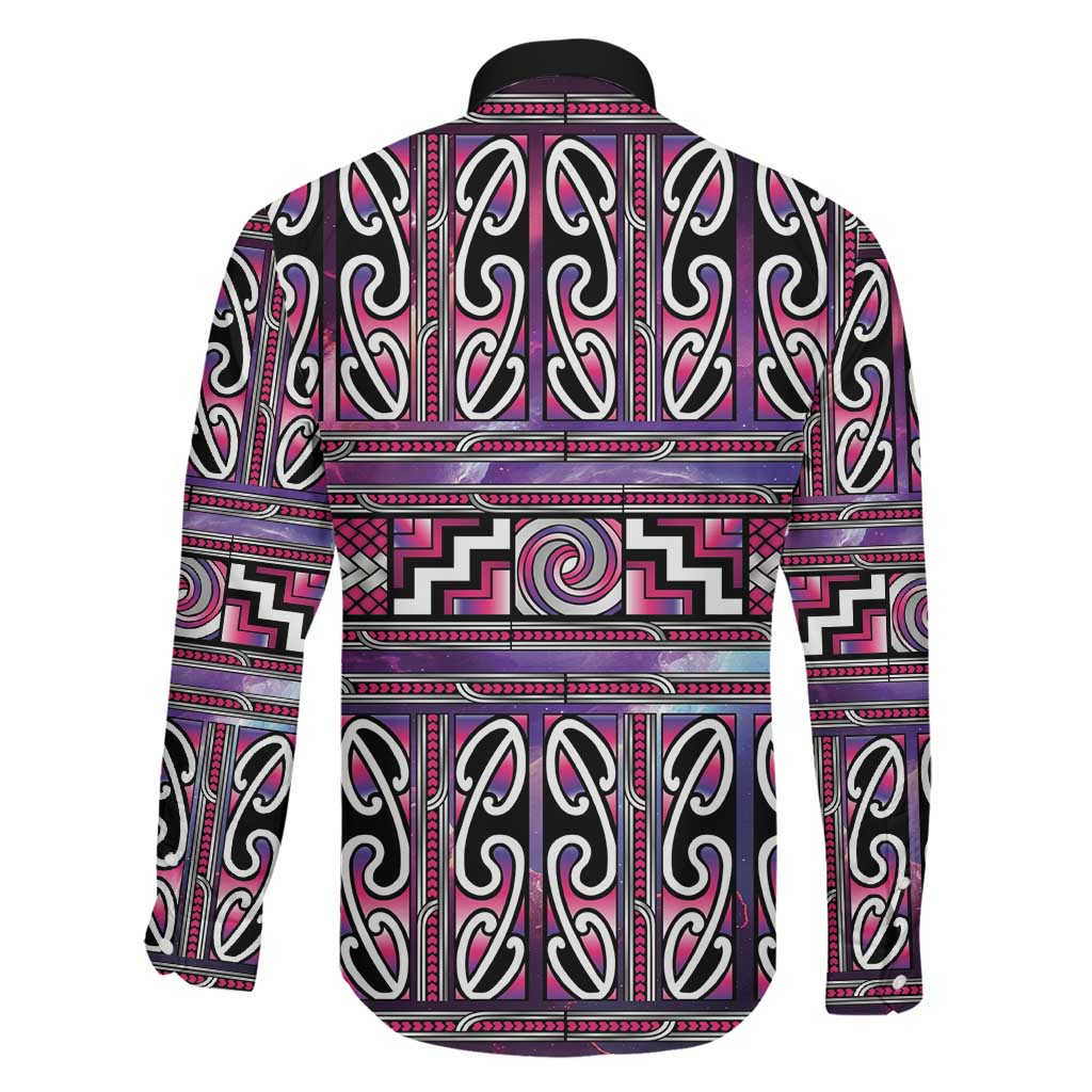 Maori Matariki Family Matching Long Sleeve Bodycon Dress and Hawaiian Shirt Pink Galaxy Aesthetic Koru Art LT01 - Polynesian Pride