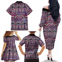 Maori Matariki Family Matching Off The Shoulder Long Sleeve Dress and Hawaiian Shirt Pink Galaxy Aesthetic Koru Art LT01 - Polynesian Pride