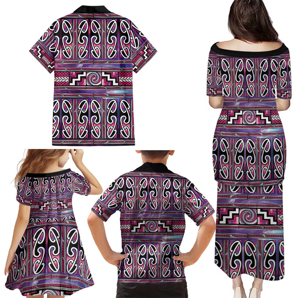 Maori Matariki Family Matching Puletasi and Hawaiian Shirt Pink Galaxy Aesthetic Koru Art LT01 - Polynesian Pride