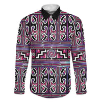 Maori Matariki Family Matching Puletasi and Hawaiian Shirt Pink Galaxy Aesthetic Koru Art LT01 Dad's Shirt - Long Sleeve Pink - Polynesian Pride