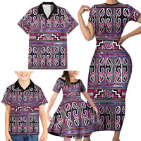Maori Matariki Family Matching Short Sleeve Bodycon Dress and Hawaiian Shirt Pink Galaxy Aesthetic Koru Art LT01 - Polynesian Pride