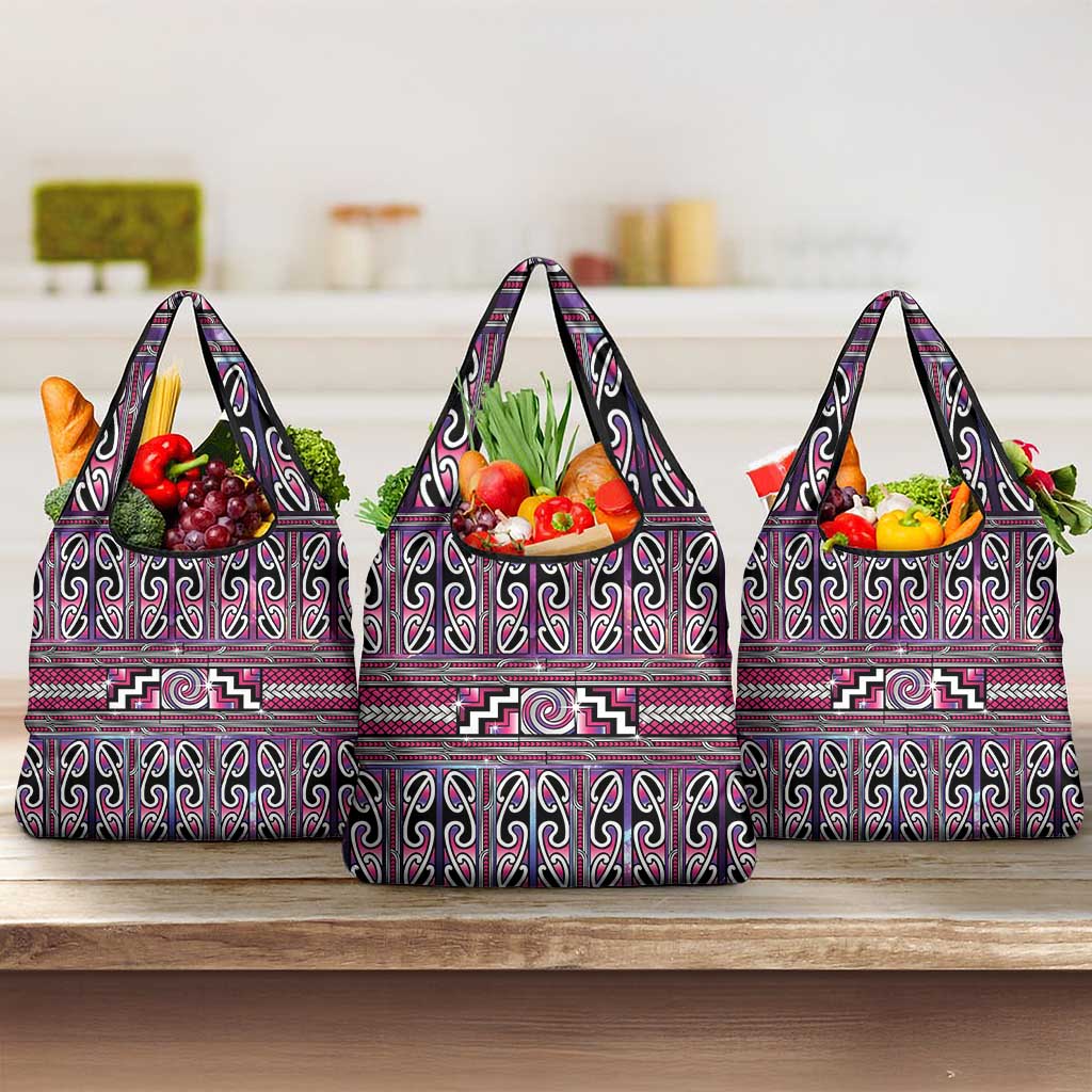 Maori Matariki Grocery Bag Pink Galaxy Aesthetic Koru Art LT01 3-pack One Size Pink - Polynesian Pride