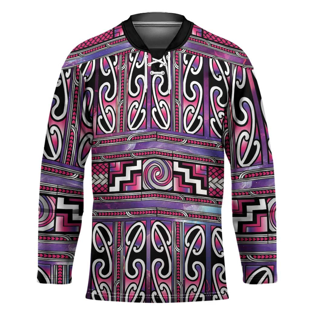 Maori Matariki Hockey Jersey Pink Galaxy Aesthetic Koru Art