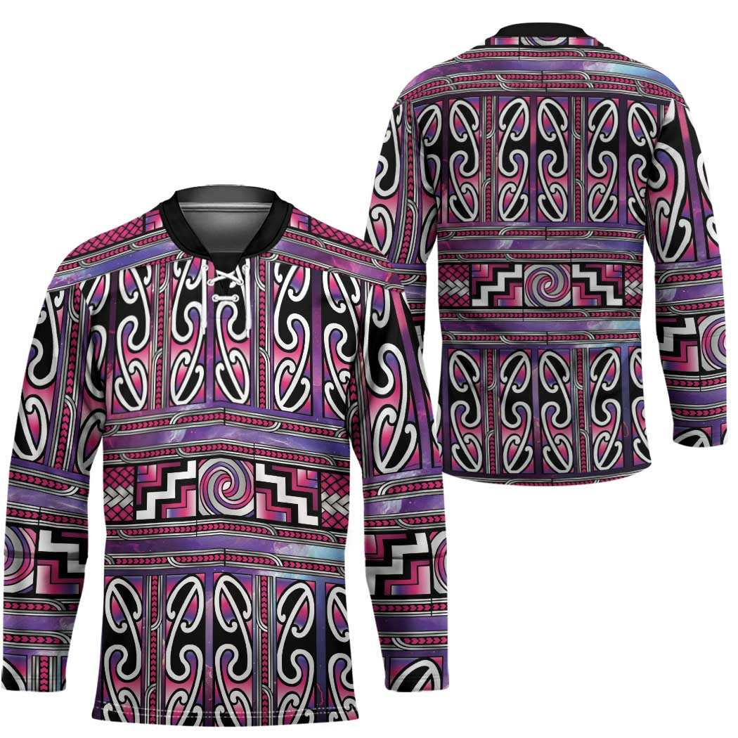 Maori Matariki Hockey Jersey Pink Galaxy Aesthetic Koru Art LT01 - Polynesian Pride