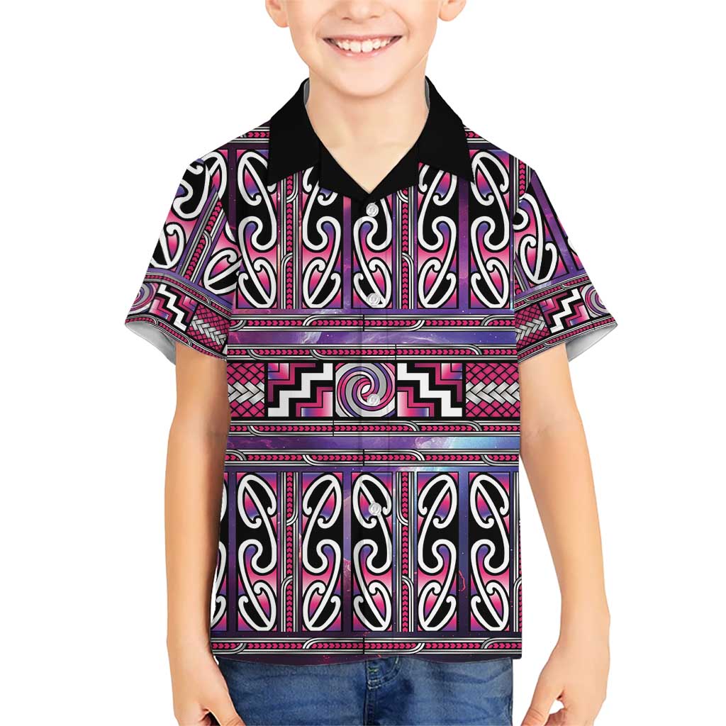 Maori Matariki Kid Hawaiian Shirt Pink Galaxy Aesthetic Koru Art