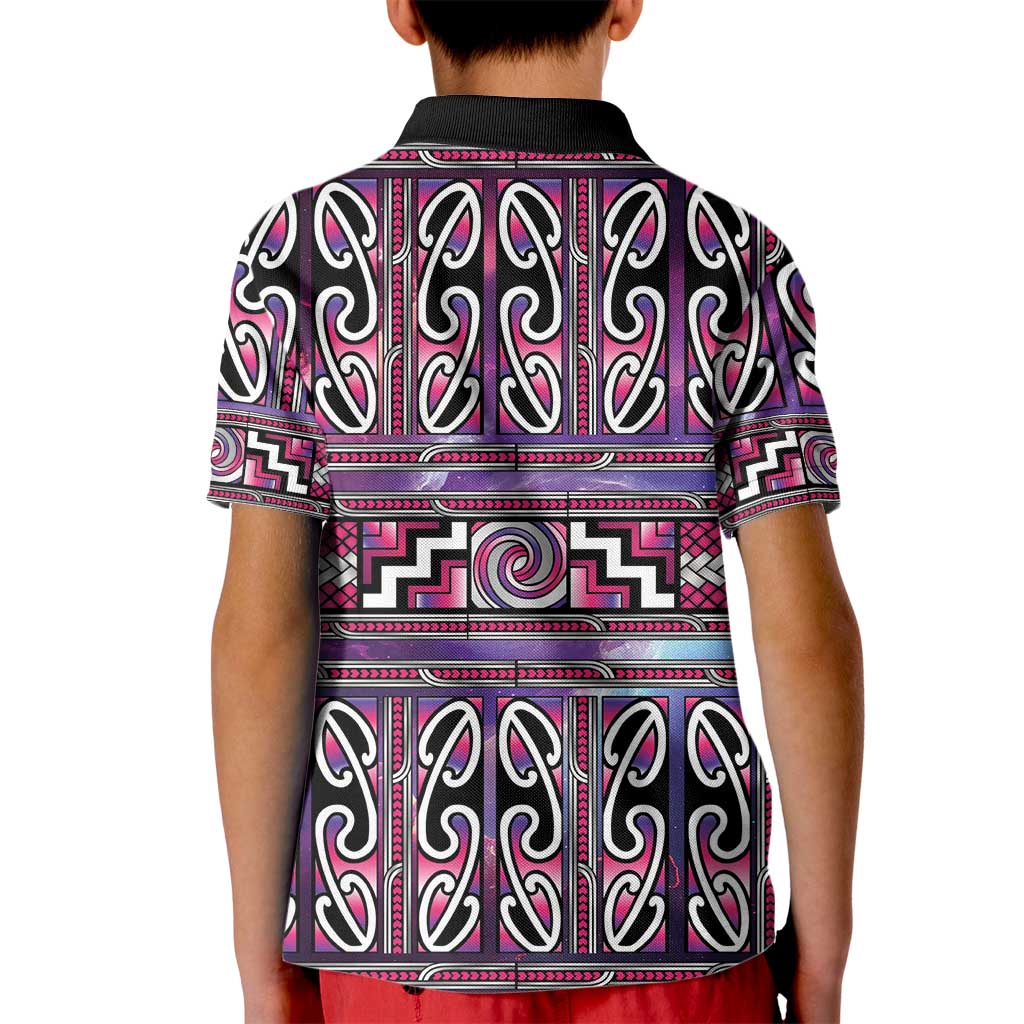 Maori Matariki Kid Polo Shirt Pink Galaxy Aesthetic Koru Art