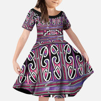 Maori Matariki Kid Short Sleeve Dress Pink Galaxy Aesthetic Koru Art