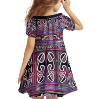 Maori Matariki Kid Short Sleeve Dress Pink Galaxy Aesthetic Koru Art