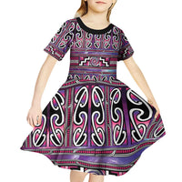 Maori Matariki Kid Short Sleeve Dress Pink Galaxy Aesthetic Koru Art