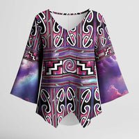 Maori Matariki Kimono Sleeve Blouse Pink Galaxy Aesthetic Koru Art