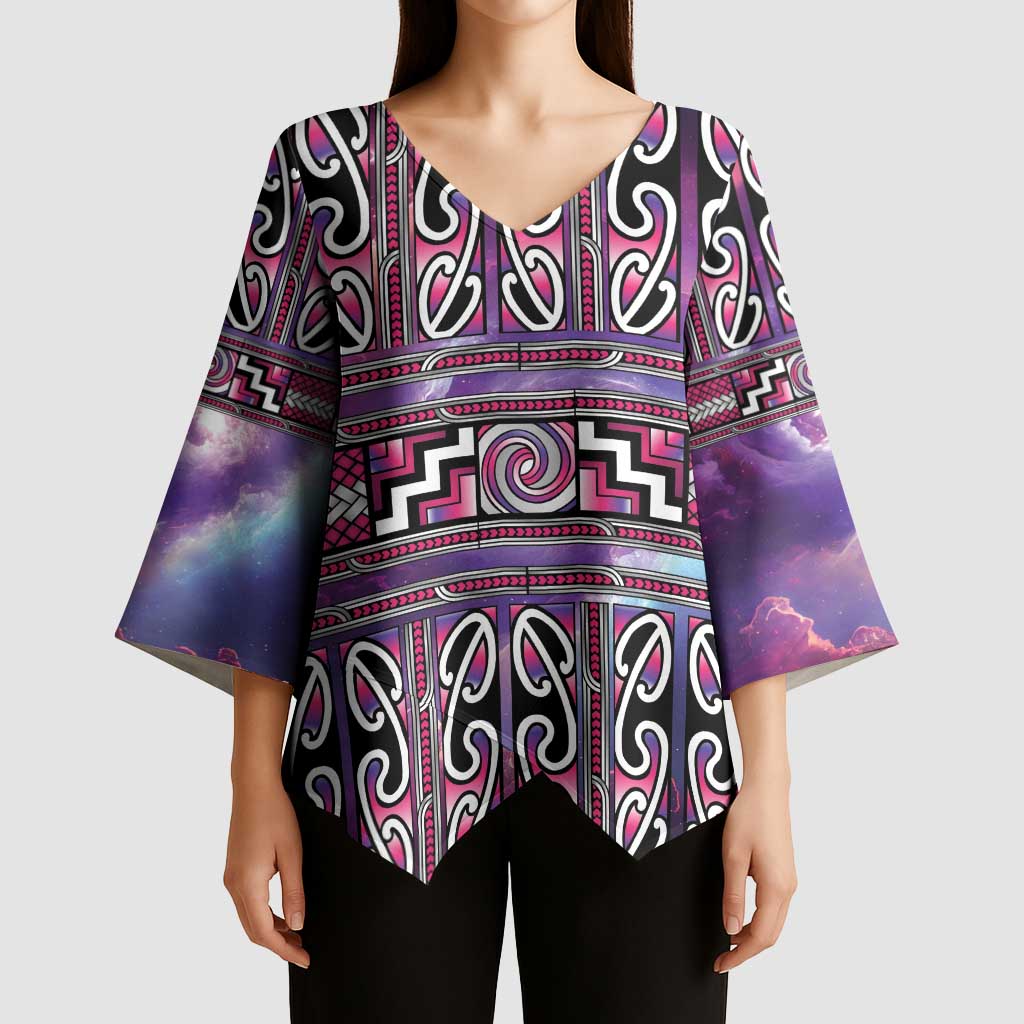 Maori Matariki Kimono Sleeve Blouse Pink Galaxy Aesthetic Koru Art