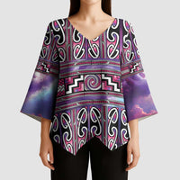 Maori Matariki Kimono Sleeve Blouse Pink Galaxy Aesthetic Koru Art