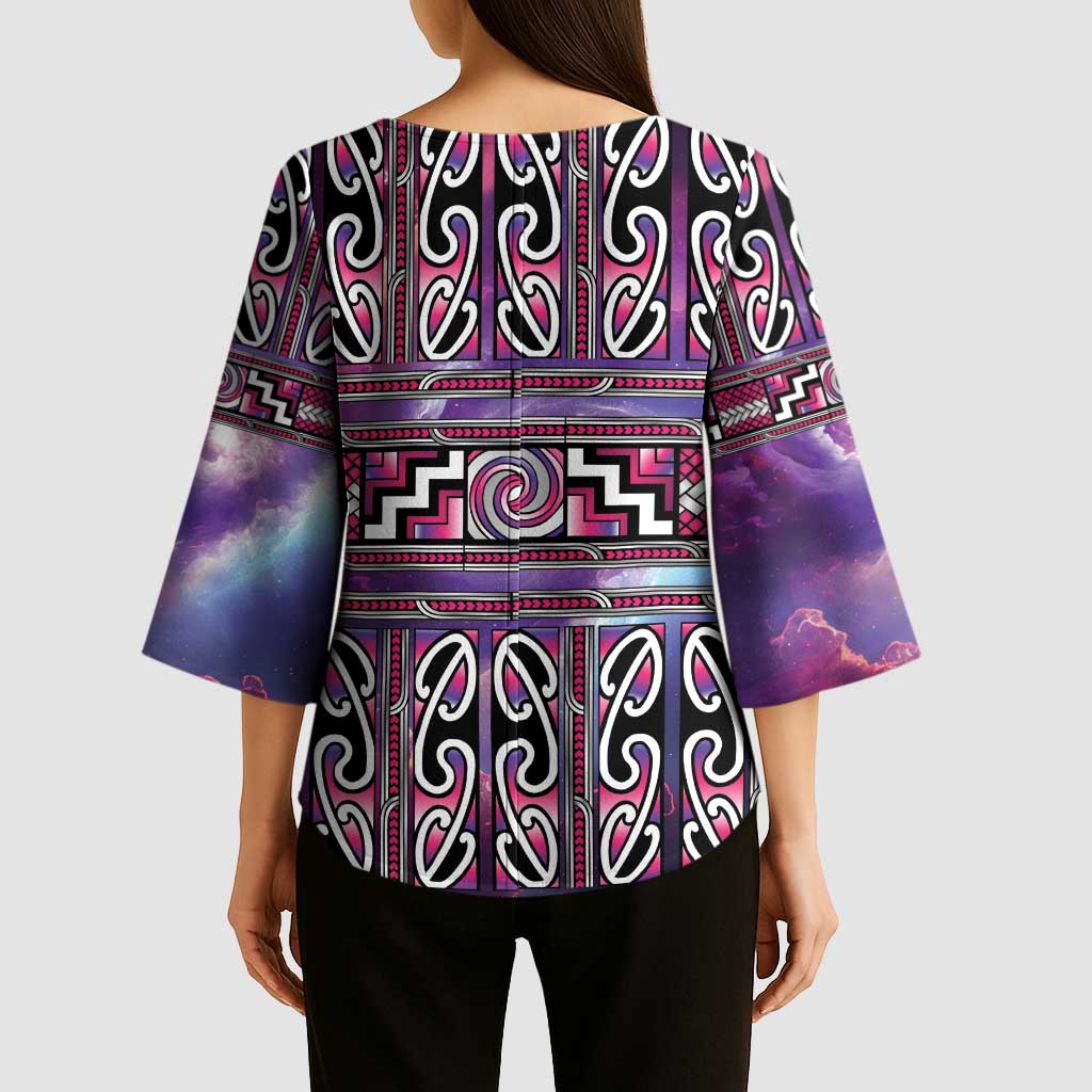 Maori Matariki Kimono Sleeve Blouse Pink Galaxy Aesthetic Koru Art