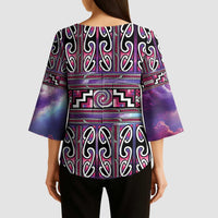 Maori Matariki Kimono Sleeve Blouse Pink Galaxy Aesthetic Koru Art