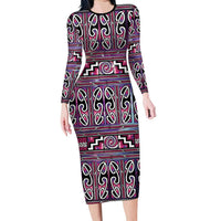 Maori Matariki Long Sleeve Bodycon Dress Pink Galaxy Aesthetic Koru Art LT01 Long Dress Pink - Polynesian Pride