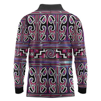 Maori Matariki Long Sleeve Polo Shirt Pink Galaxy Aesthetic Koru Art LT01 - Polynesian Pride