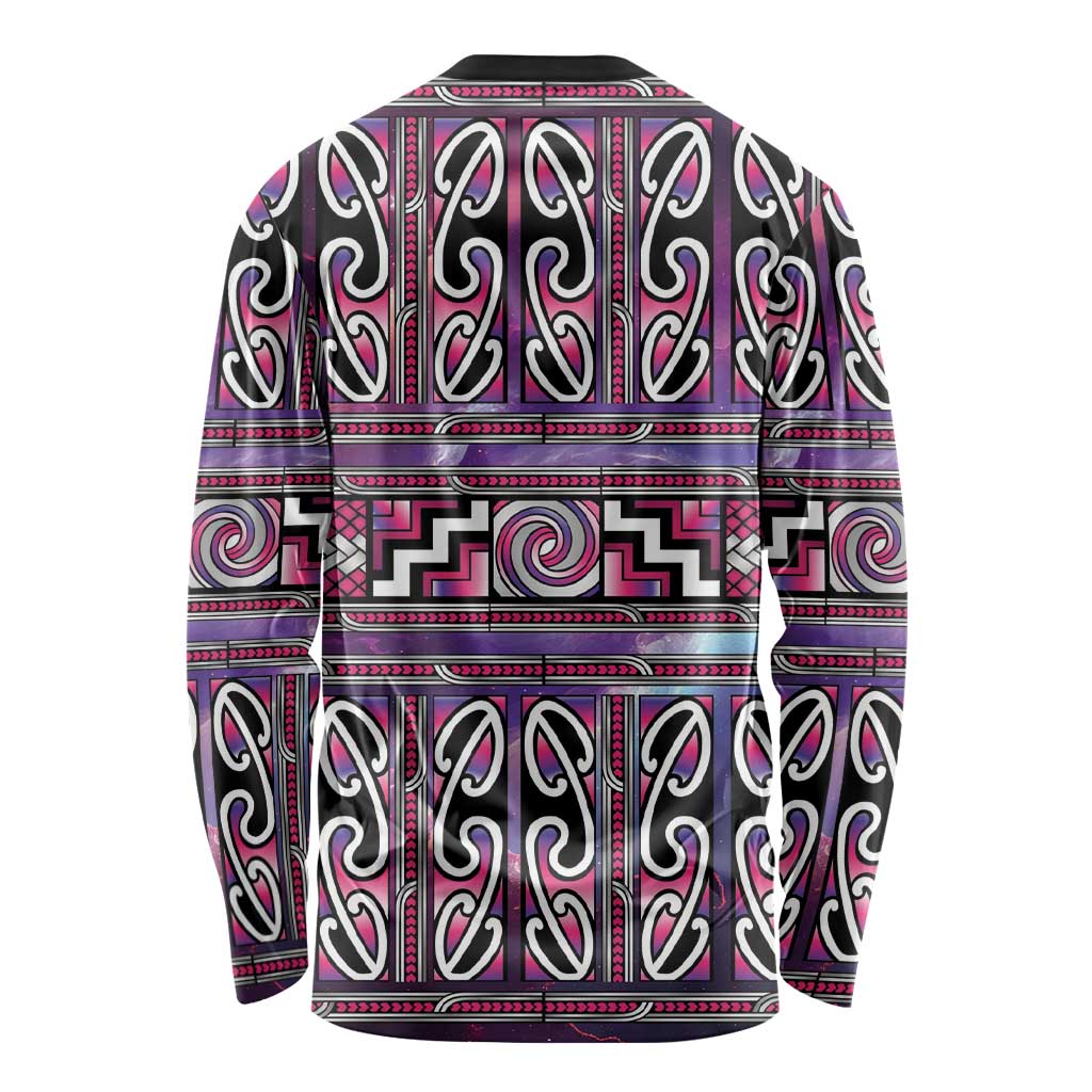 Maori Matariki Long Sleeve Shirt Pink Galaxy Aesthetic Koru Art LT01 - Polynesian Pride