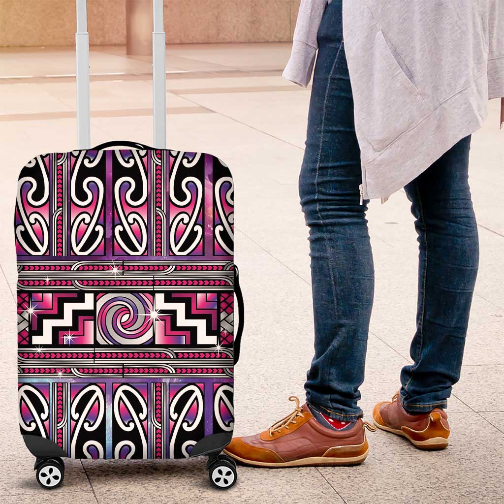 Maori Matariki Luggage Cover Pink Galaxy Aesthetic Koru Art