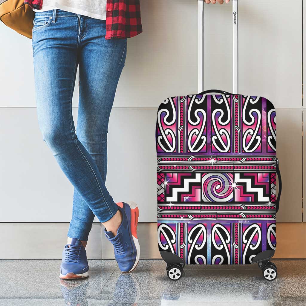 Maori Matariki Luggage Cover Pink Galaxy Aesthetic Koru Art