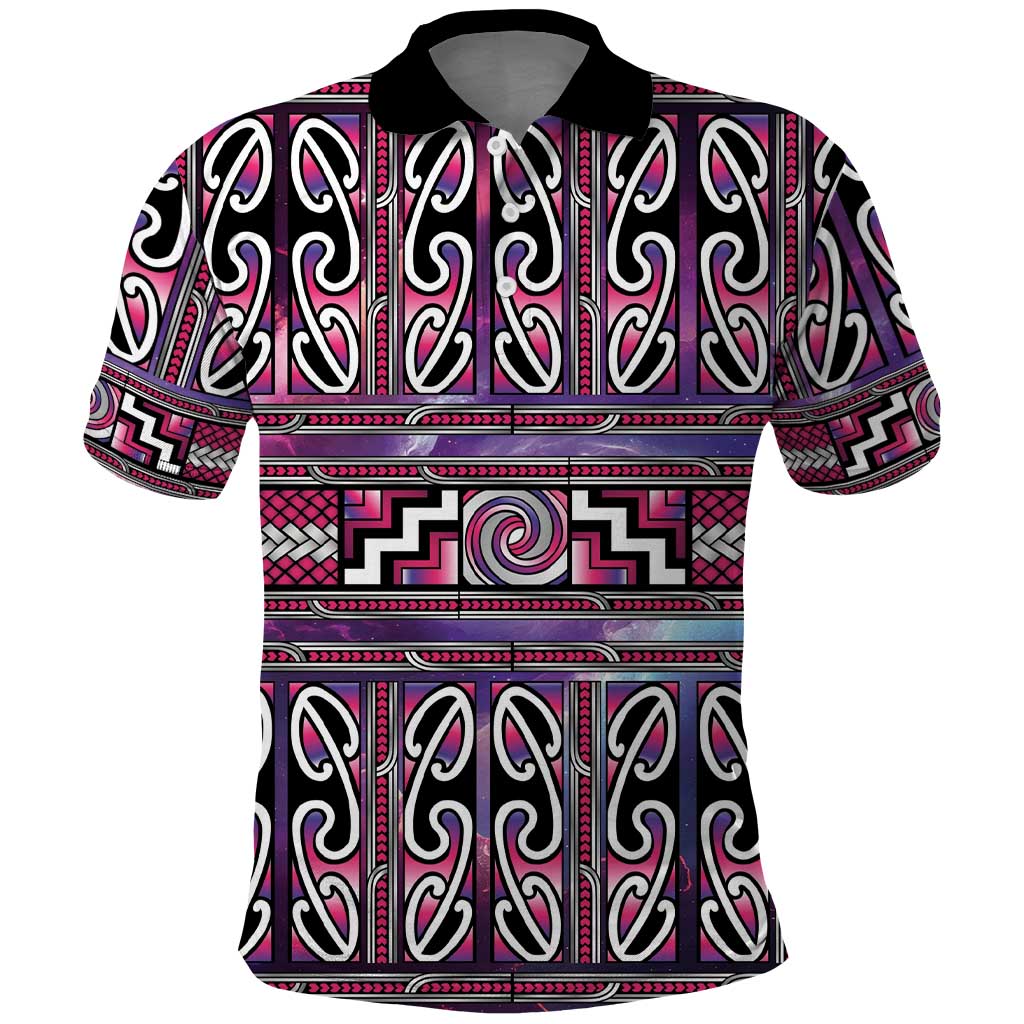 Maori Matariki Polo Shirt Pink Galaxy Aesthetic Koru Art