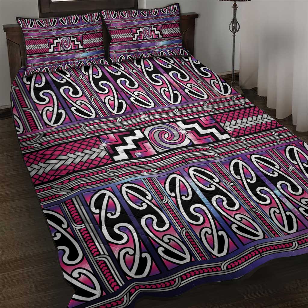 Maori Matariki Quilt Bed Set Pink Galaxy Aesthetic Koru Art