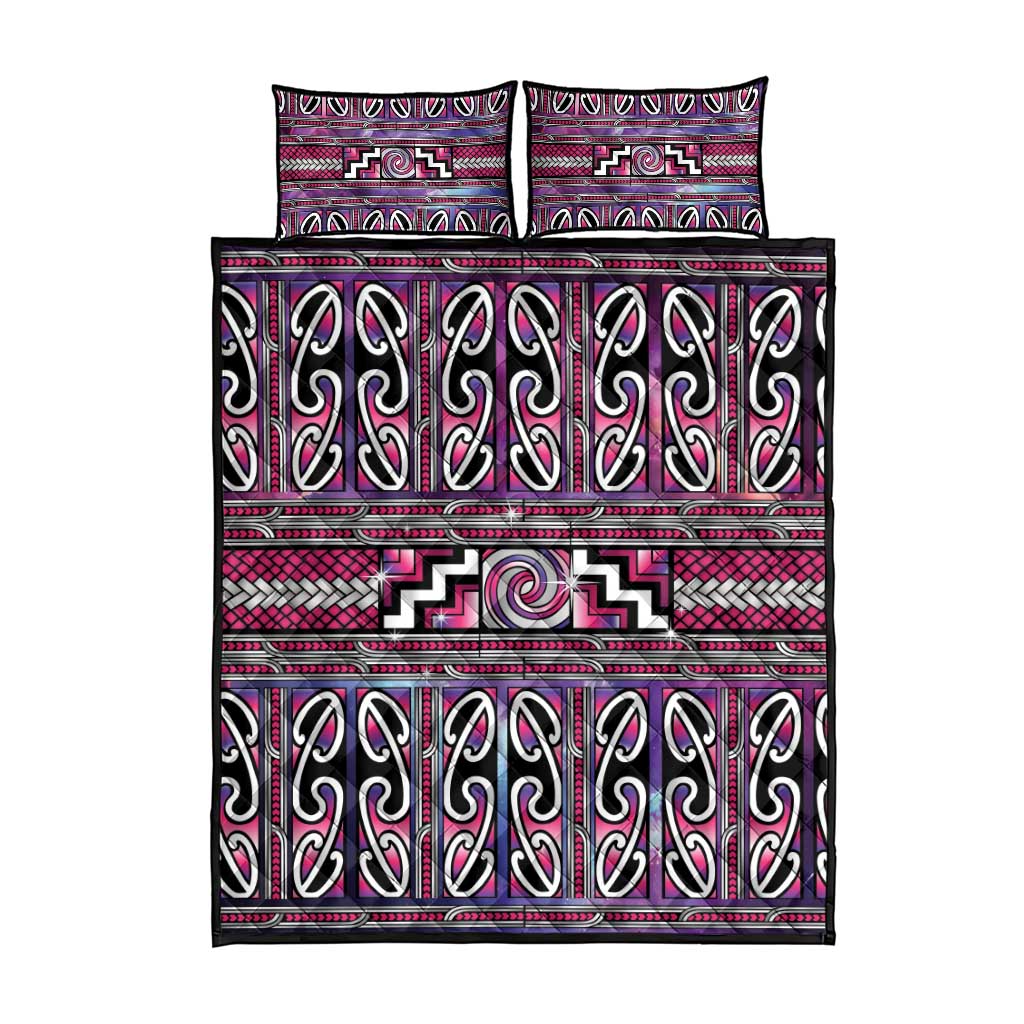 Maori Matariki Quilt Bed Set Pink Galaxy Aesthetic Koru Art