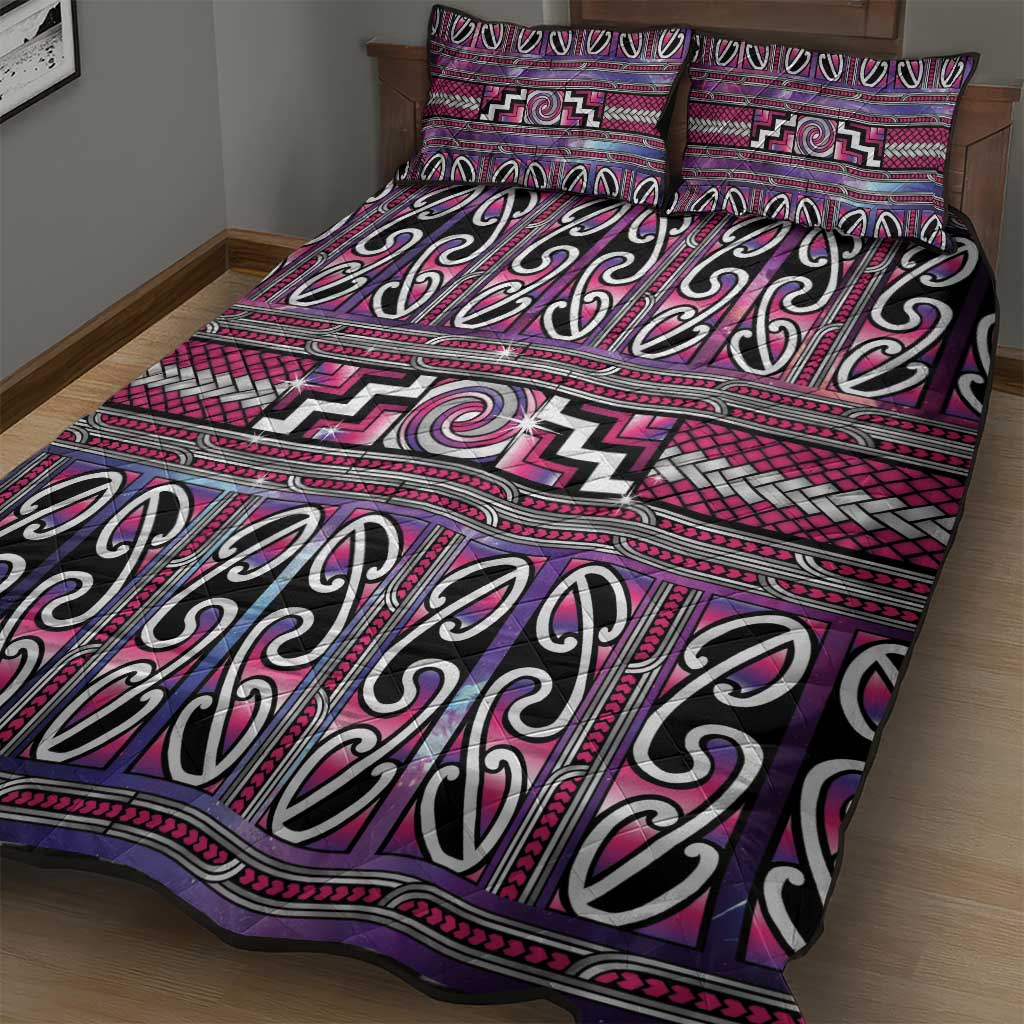 Maori Matariki Quilt Bed Set Pink Galaxy Aesthetic Koru Art