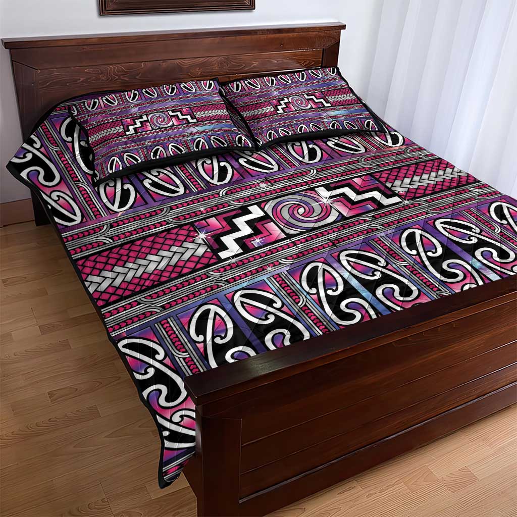 Maori Matariki Quilt Bed Set Pink Galaxy Aesthetic Koru Art