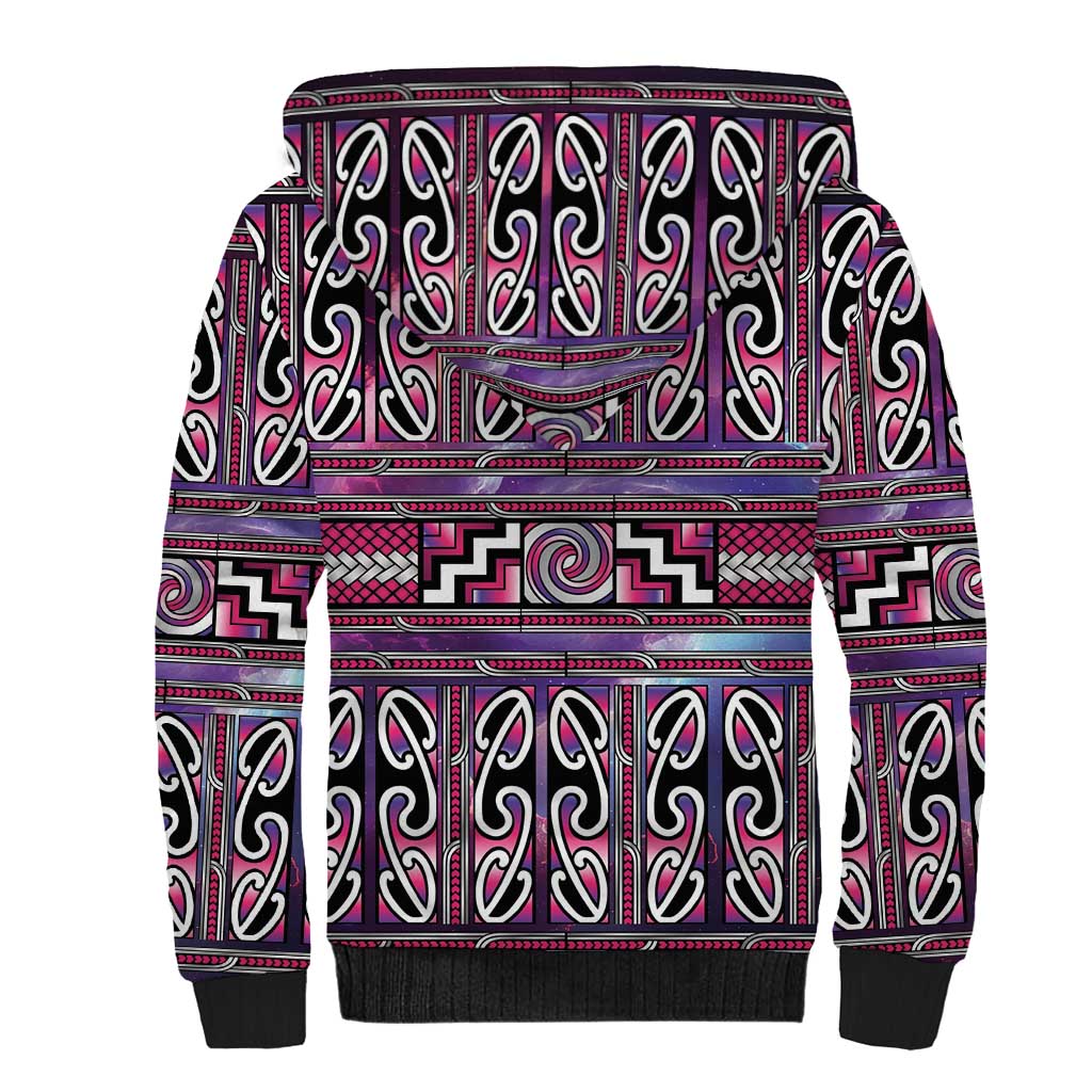 Maori Matariki Sherpa Hoodie Pink Galaxy Aesthetic Koru Art LT01 - Polynesian Pride