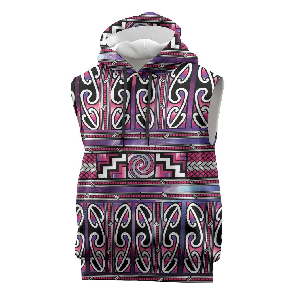 Maori Matariki Sleeveless Hoodie Pink Galaxy Aesthetic Koru Art LT01 Pink - Polynesian Pride