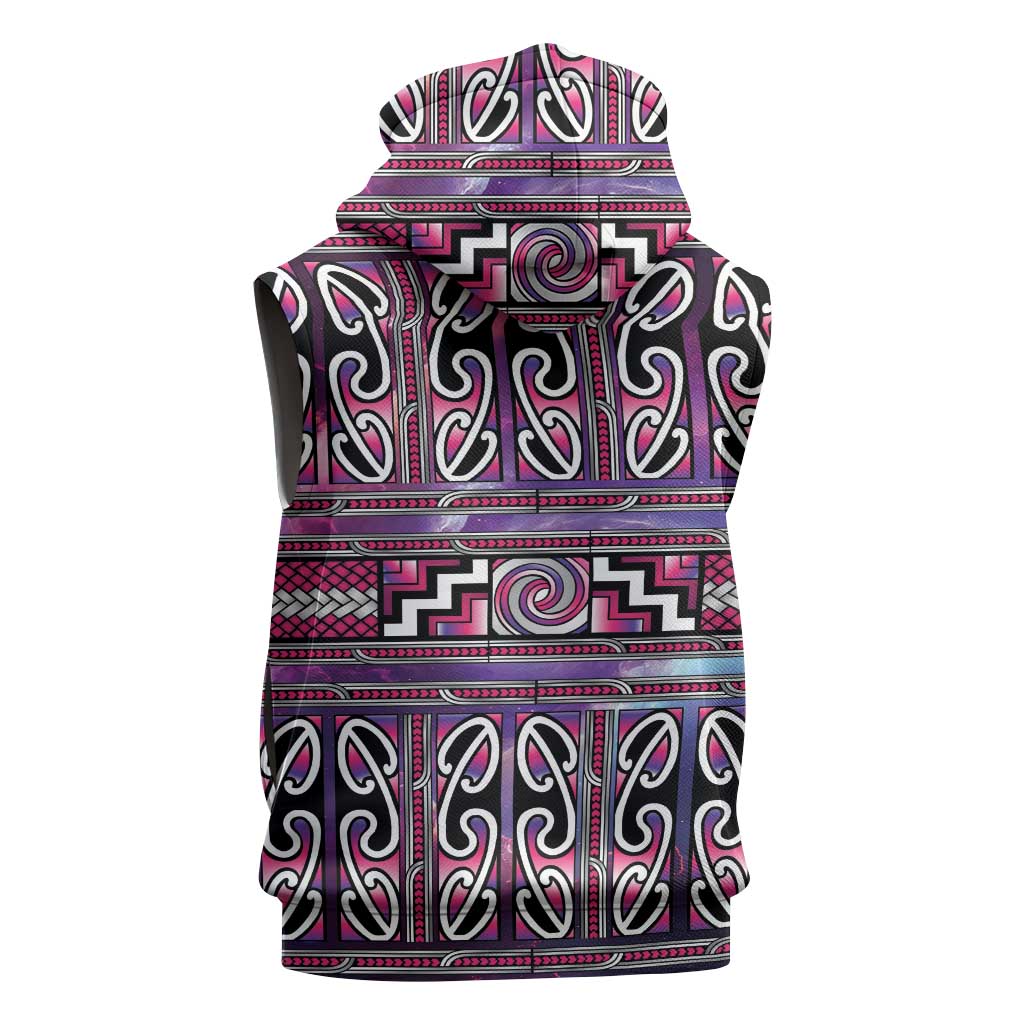 Maori Matariki Sleeveless Hoodie Pink Galaxy Aesthetic Koru Art LT01 - Polynesian Pride