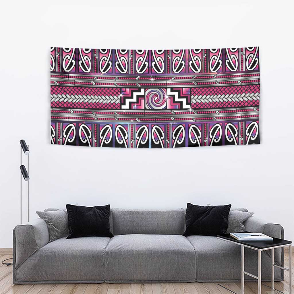 Maori Matariki Tapestry Pink Galaxy Aesthetic Koru Art LT01 - Polynesian Pride